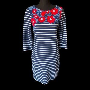Talbots size Medium Petite‎ blue striped floral sheath dress